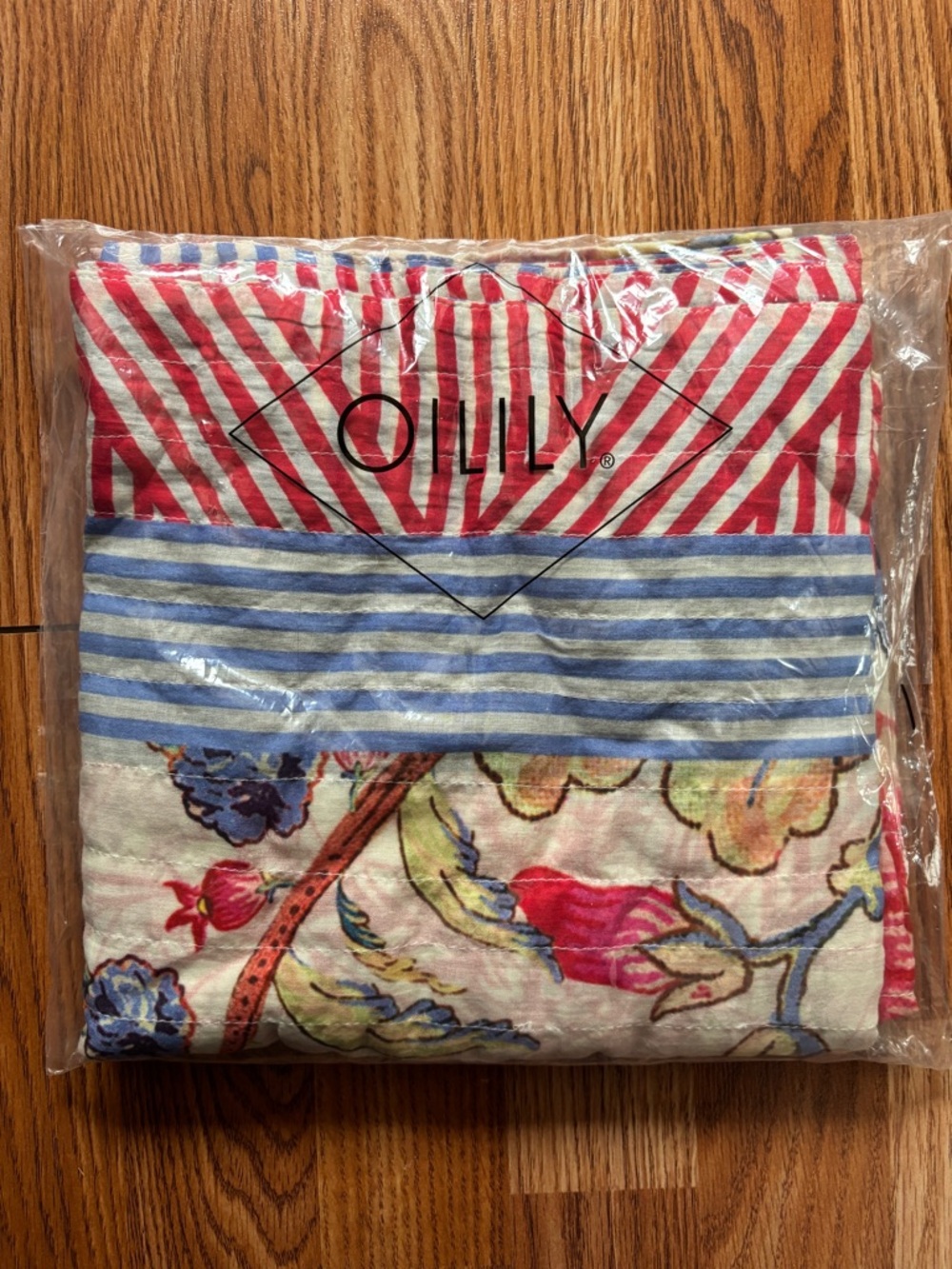 Oilily Red, Blue & Multicolor Striped Floral Scarf